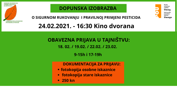 Dopunska izobrazba o sigurnom rukovanju i pravilnoj primjeni pesticida